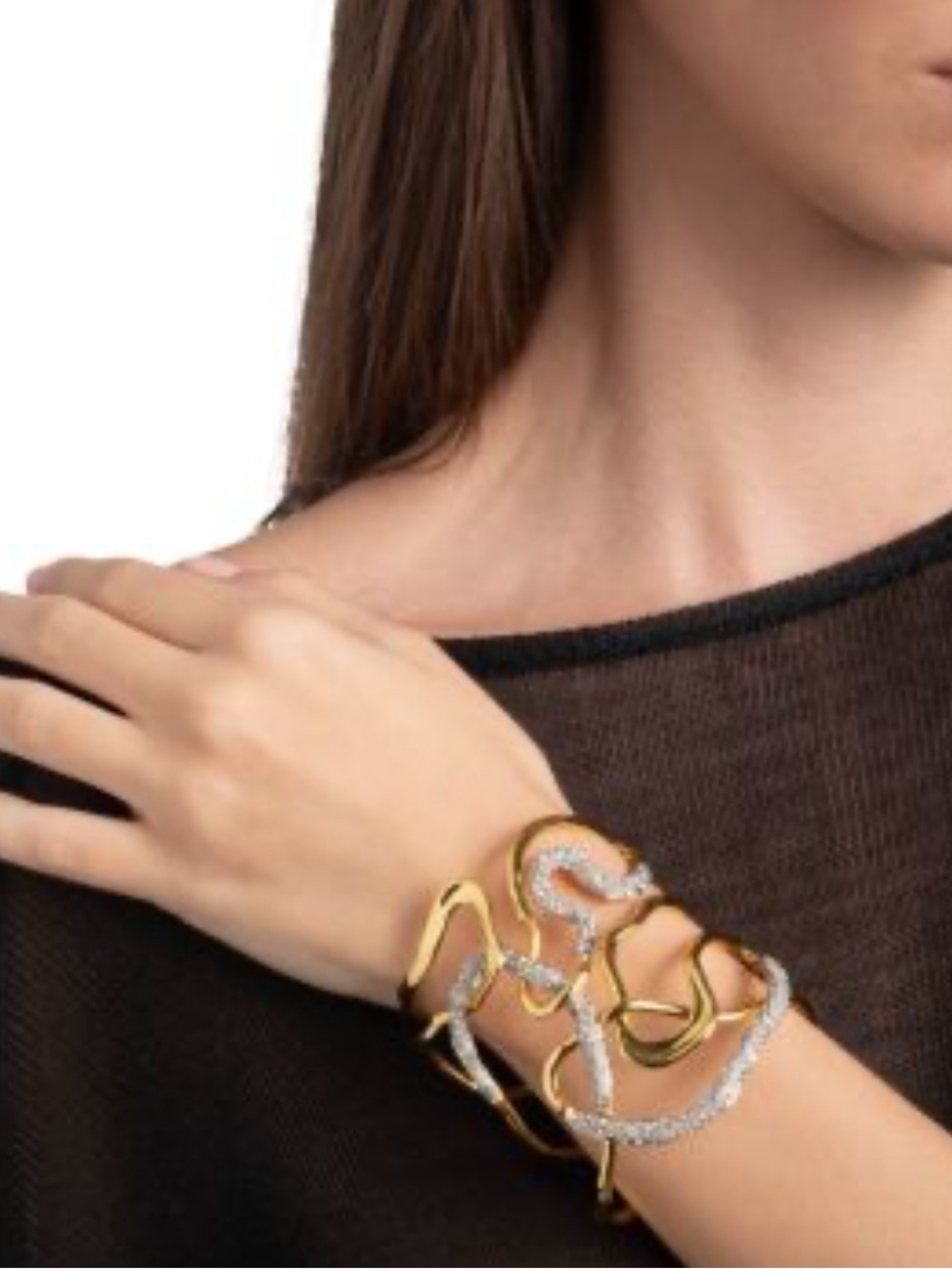 Alexis Bittar Solanales Intertwined Cuff Bracelet Gold and Crystal - Picture 5 of 5